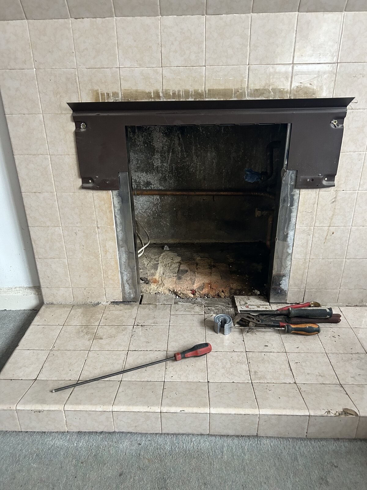 Fireplace after removal of old Baxi back boiler in Pembury